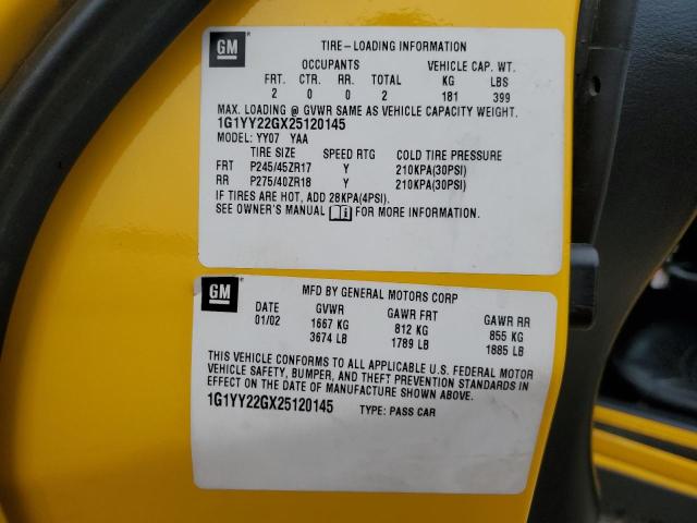 2002 Chevrolet Corvette VIN: 1G1YY22GX25120145 Lot: 55358834