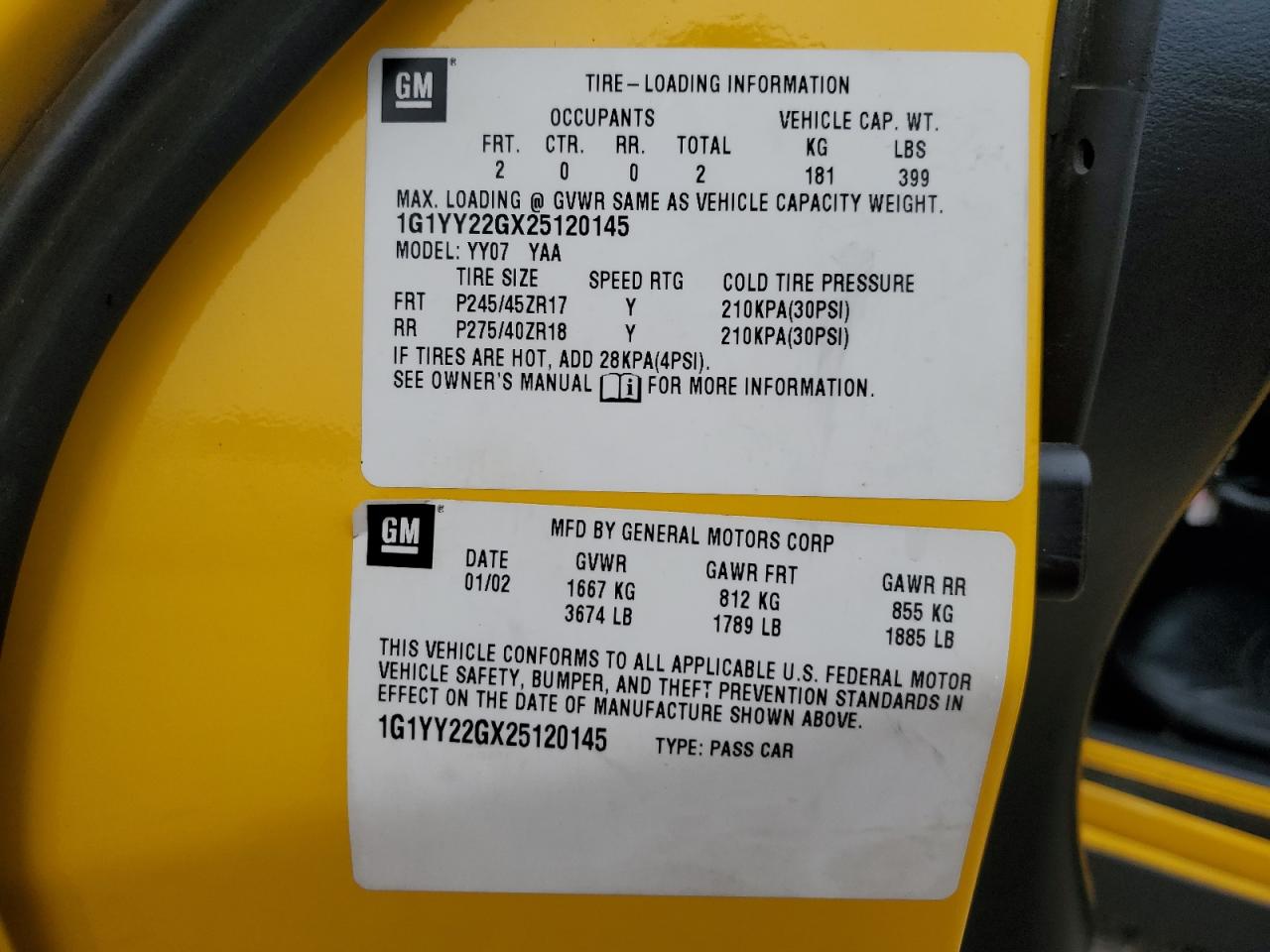 1G1YY22GX25120145 2002 Chevrolet Corvette