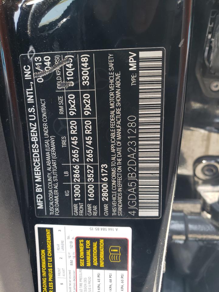 4JGDA5JB2DA231280 2013 Mercedes-Benz Ml 350