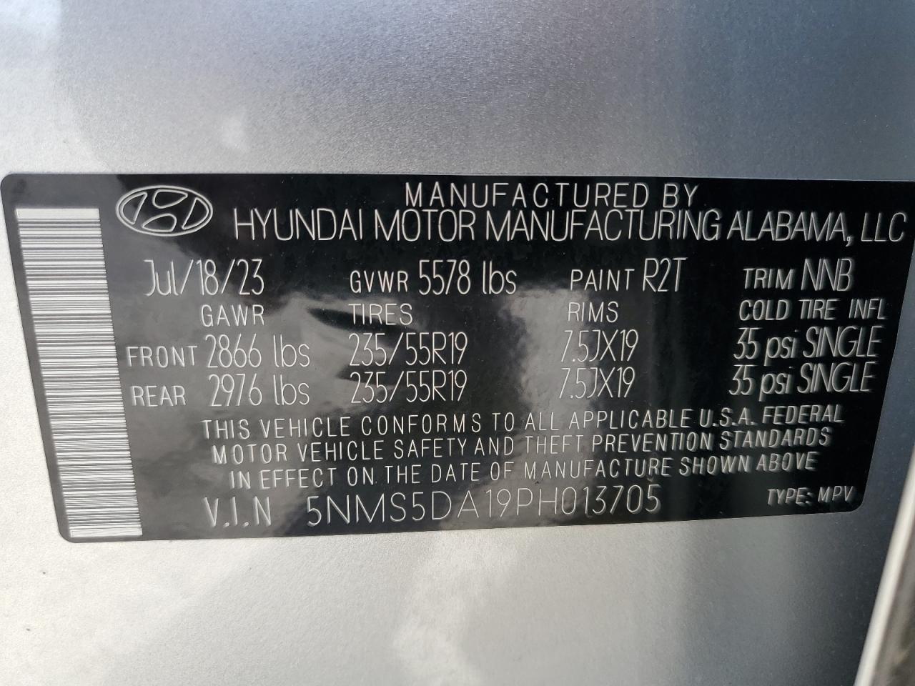 5NMS5DA19PH013705 2023 Hyundai Santa Fe Limited