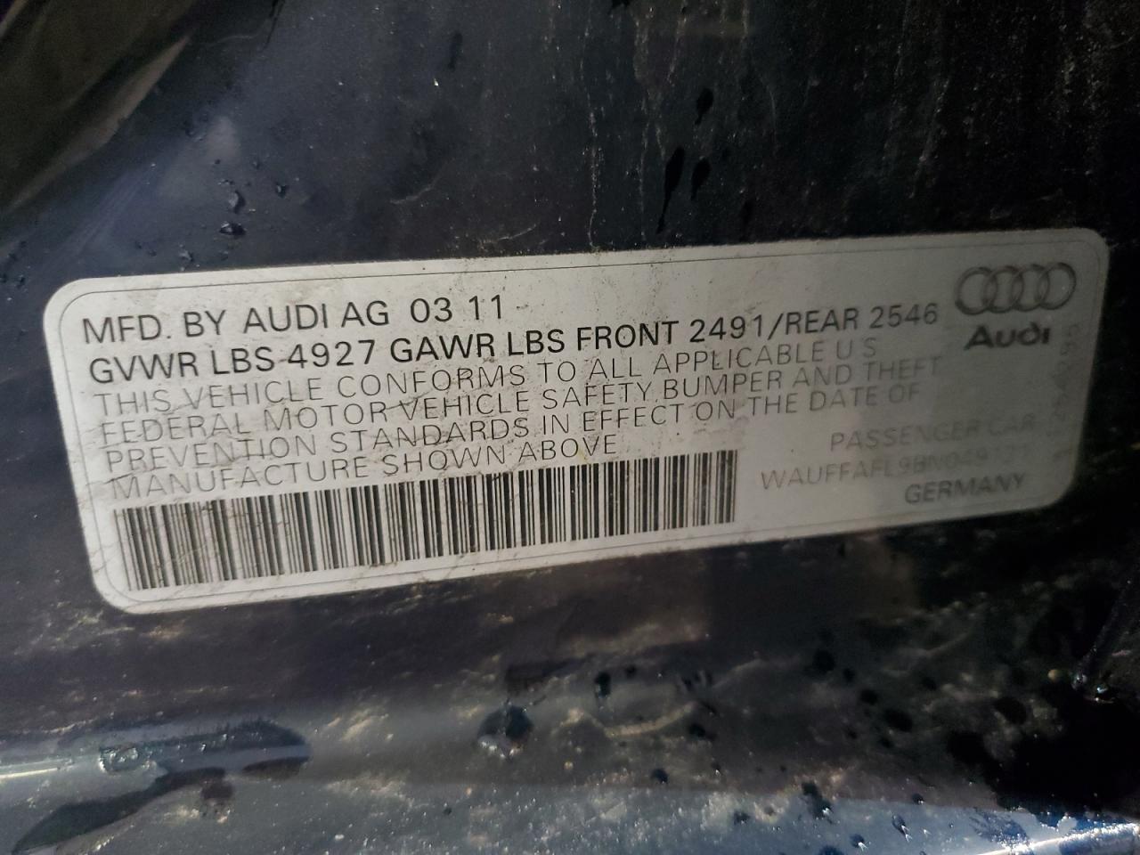 WAUFFAFL9BN049121 2011 Audi A4 Premium Plus