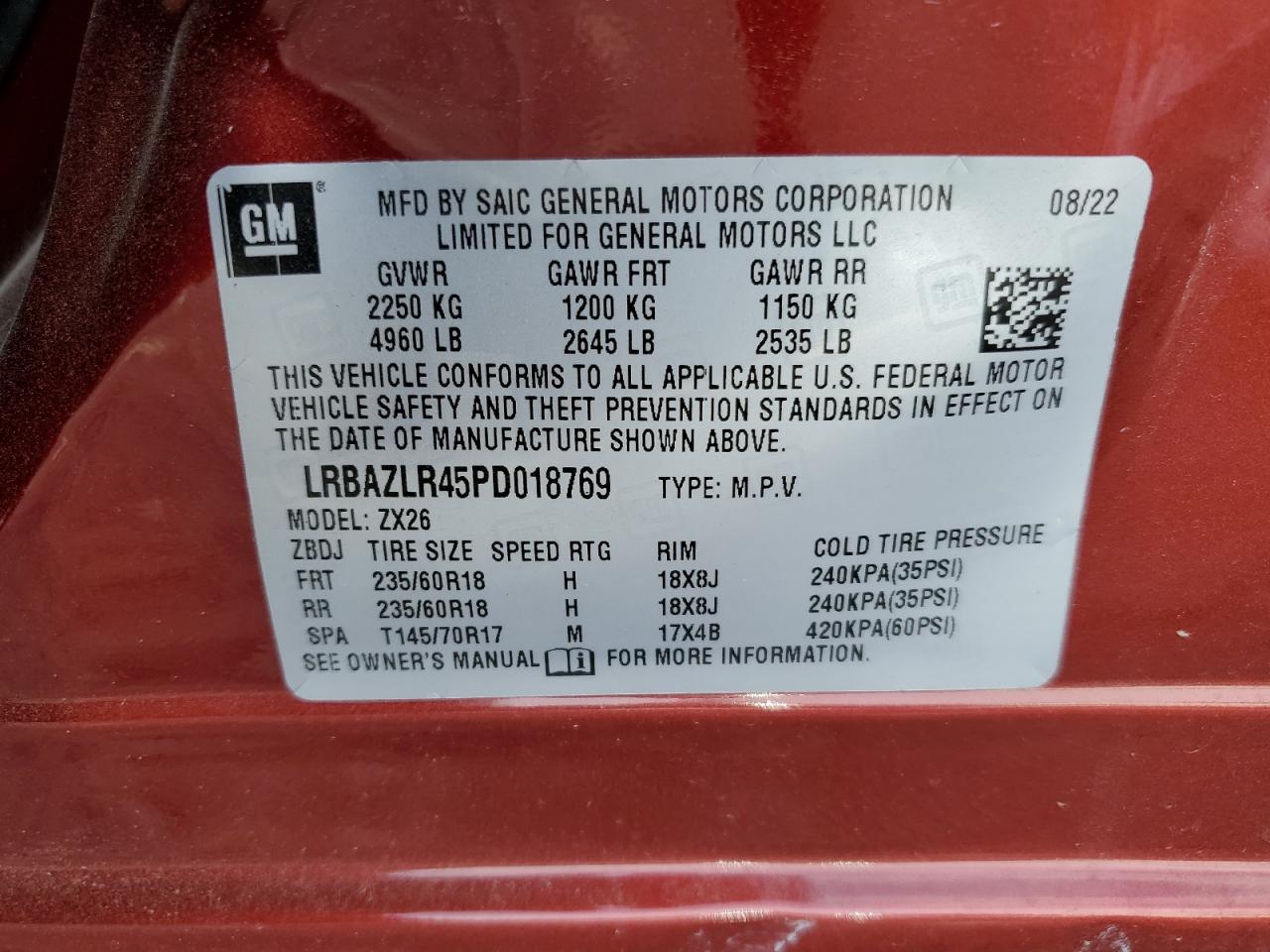 LRBAZLR45PD018769 2023 Buick Envision Preferred