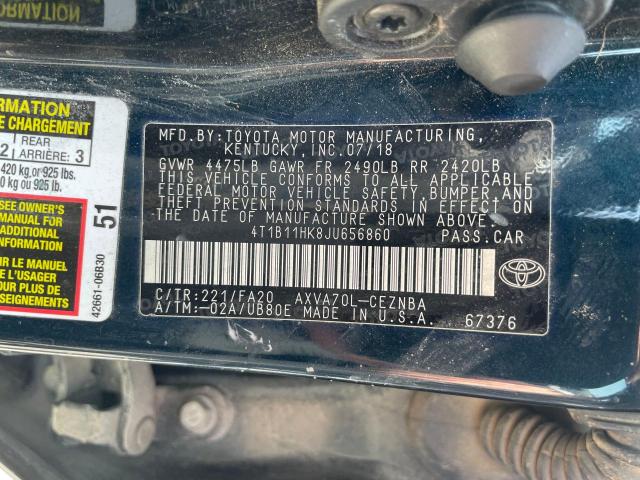 4T1B11HK8JU656860 | 2018 Toyota camry l