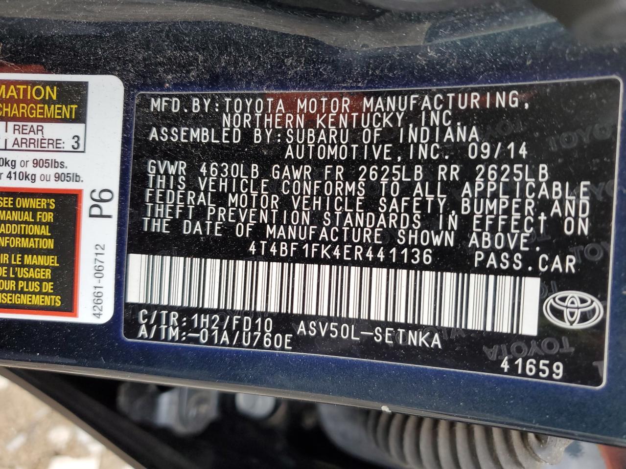 4T4BF1FK4ER441136 2014 Toyota Camry L