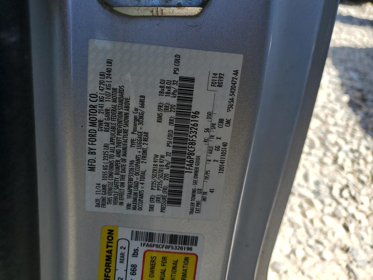 1FA6P8CF8F5326196 2015 Ford Mustang Gt