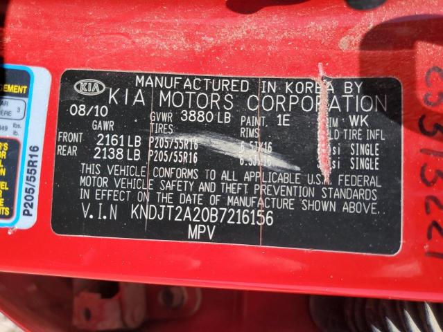 2011 Kia Soul + VIN: KNDJT2A20B7216156 Lot: 53675714