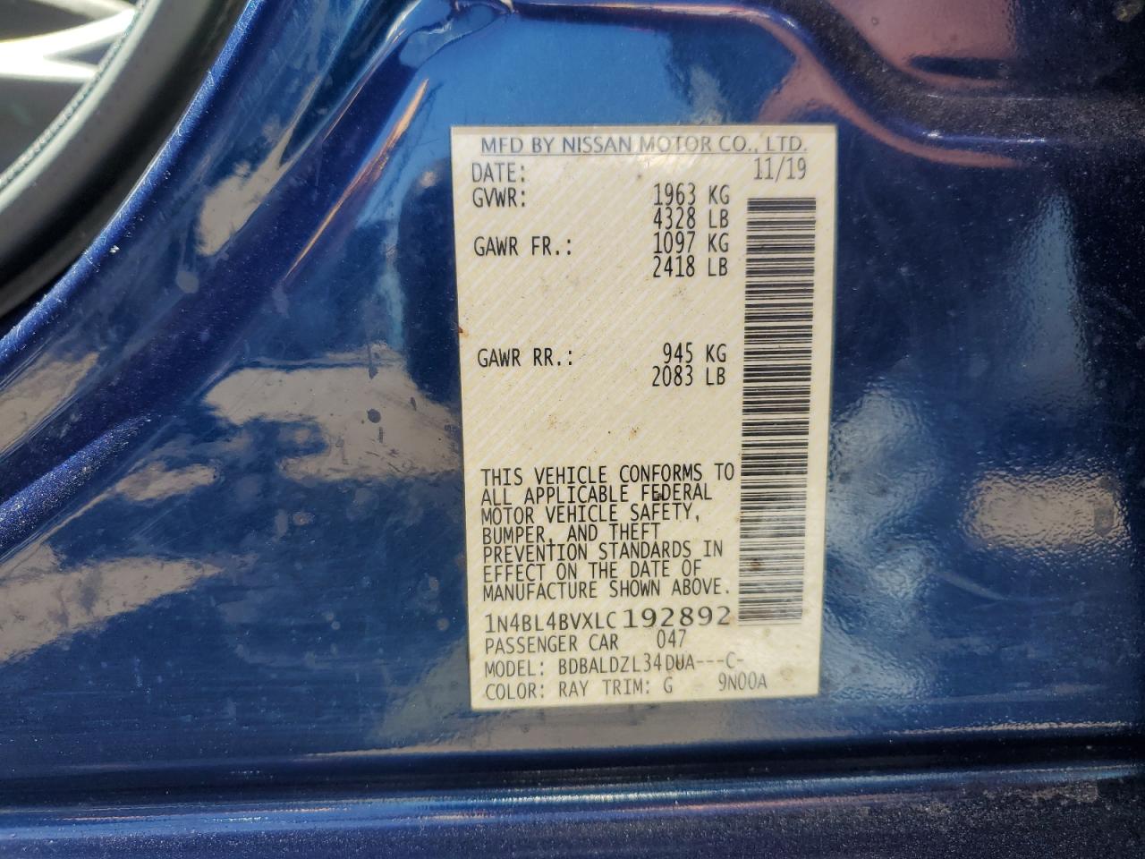 1N4BL4BVXLC192892 NISSAN ALTIMA 2020