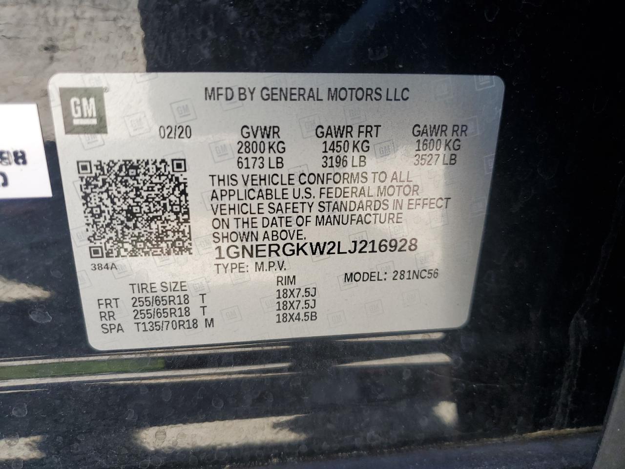 1GNERGKW2LJ216928 2020 Chevrolet Traverse Lt