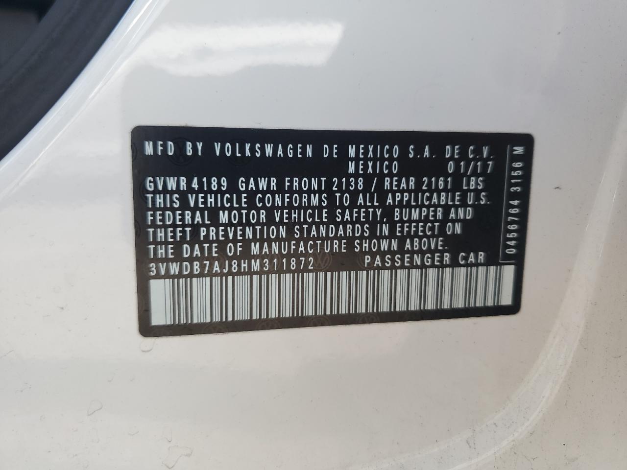 3VWDB7AJ8HM311872 2017 Volkswagen Jetta Se