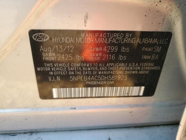 2013 Hyundai Sonata Gls VIN: 5NPEB4AC5DH581925 Lot: 54210444