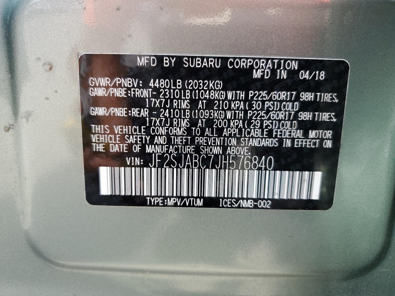 JF2SJABC7JH576840 2018 Subaru Forester 2.5I