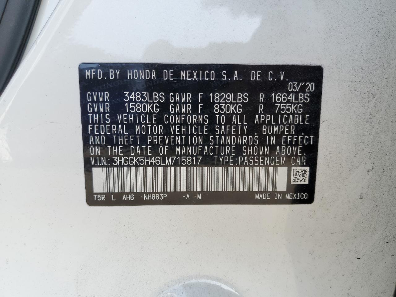 3HGGK5H46LM715817 2020 Honda Fit Lx