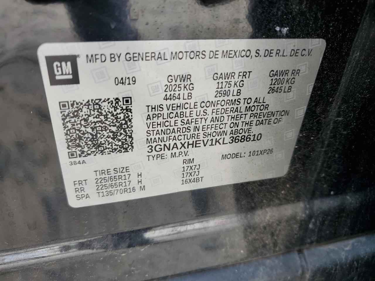 3GNAXHEV1KL368610 2019 Chevrolet Equinox Ls