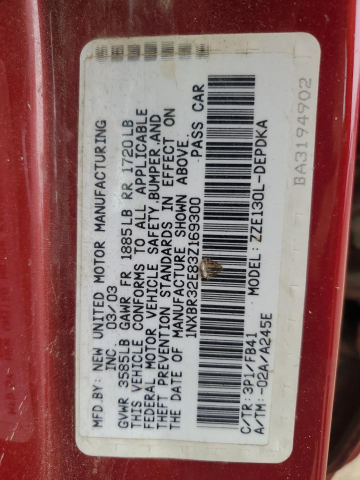 1NXBR32E83Z169300 2003 Toyota Corolla Ce