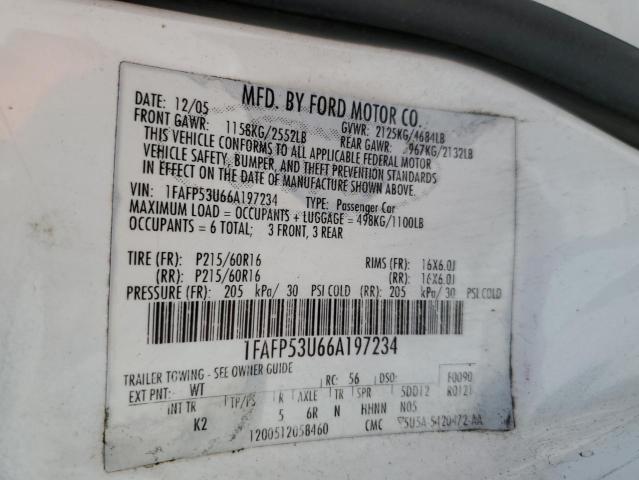 2006 Ford Taurus Se VIN: 1FAFP53U66A197234 Lot: 56740364