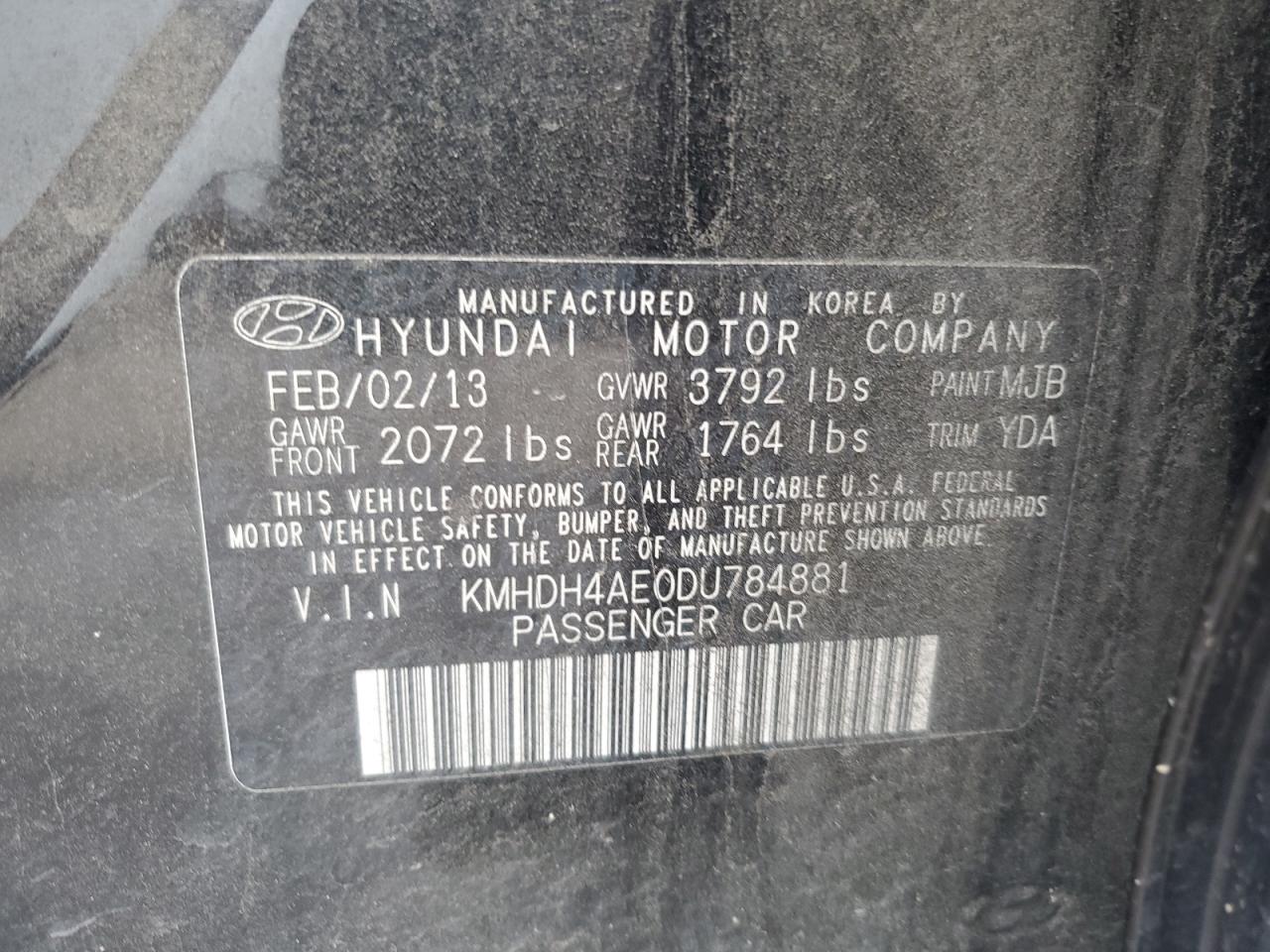 KMHDH4AE0DU784881 2013 Hyundai Elantra Gls