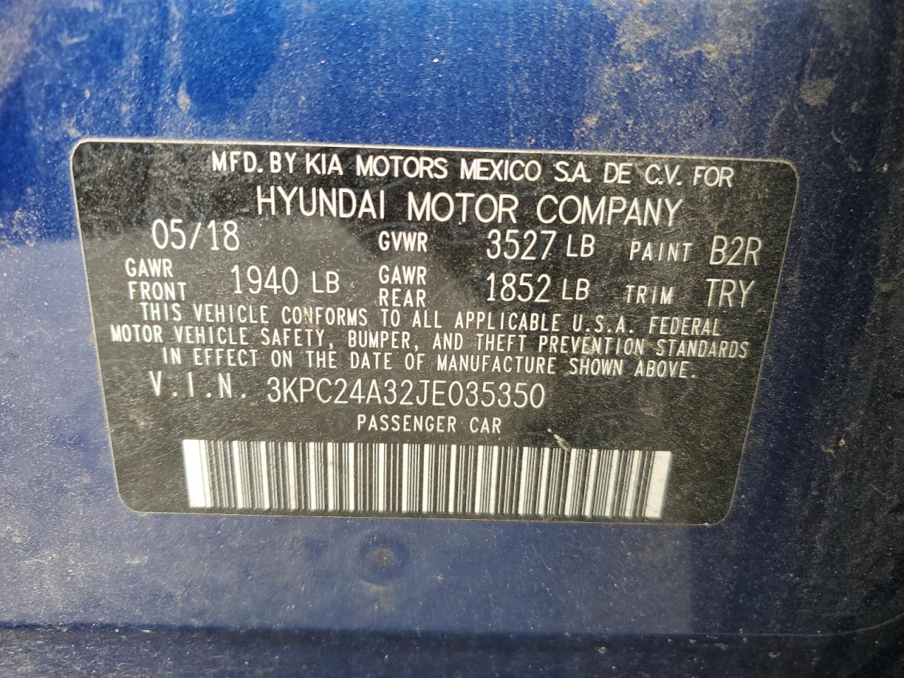 3KPC24A32JE035350 2018 Hyundai Accent Se