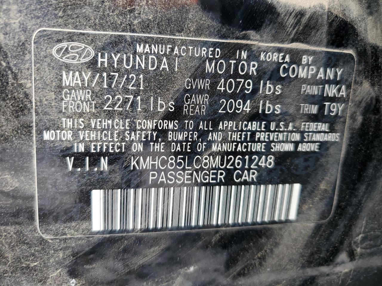 KMHC85LC8MU261248 2021 Hyundai Ioniq Sel