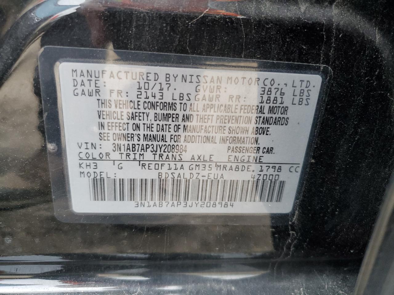 3N1AB7AP3JY208984 2018 Nissan Sentra S