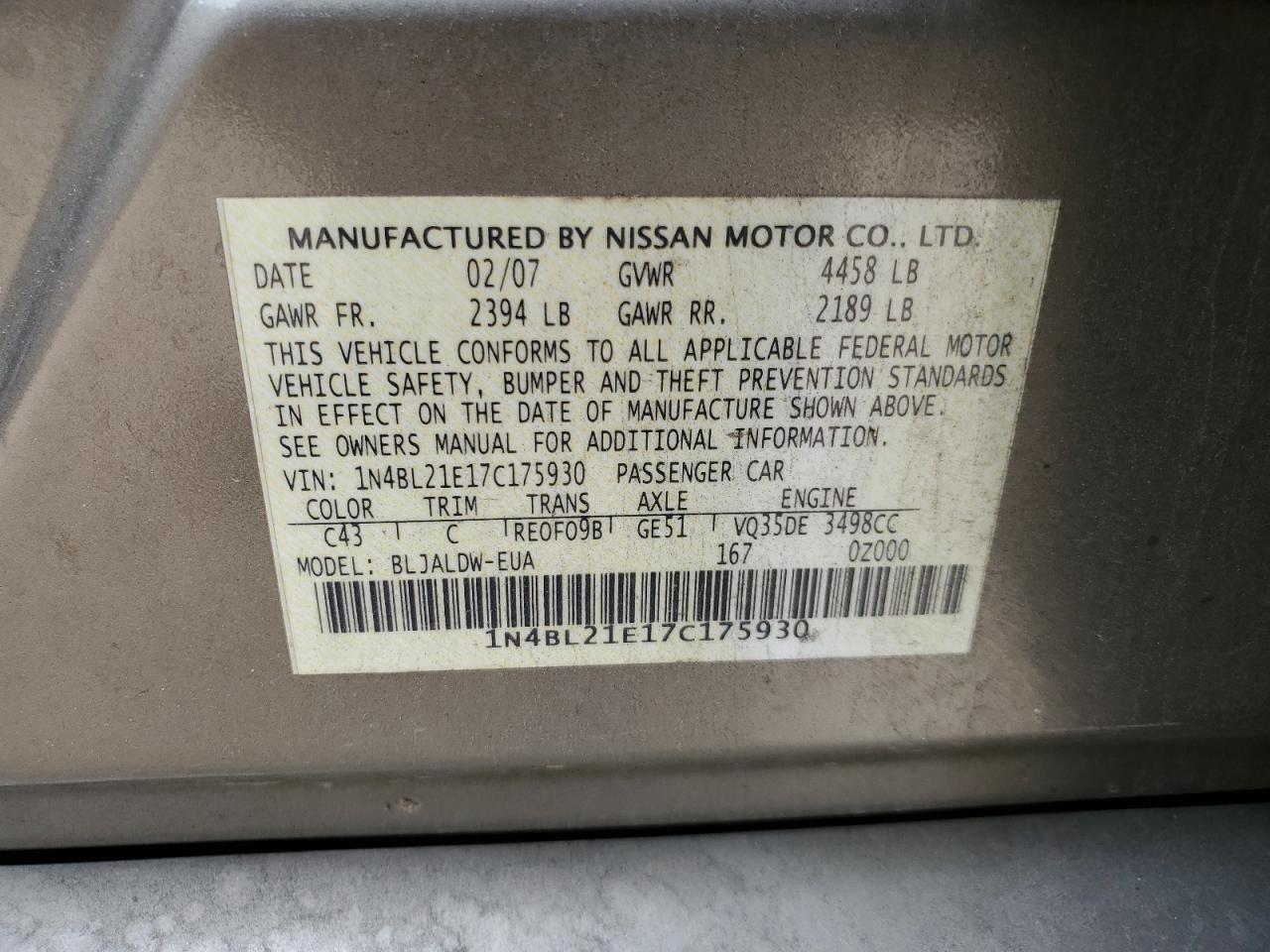 1N4BL21E17C175930 2007 Nissan Altima 3.5Se