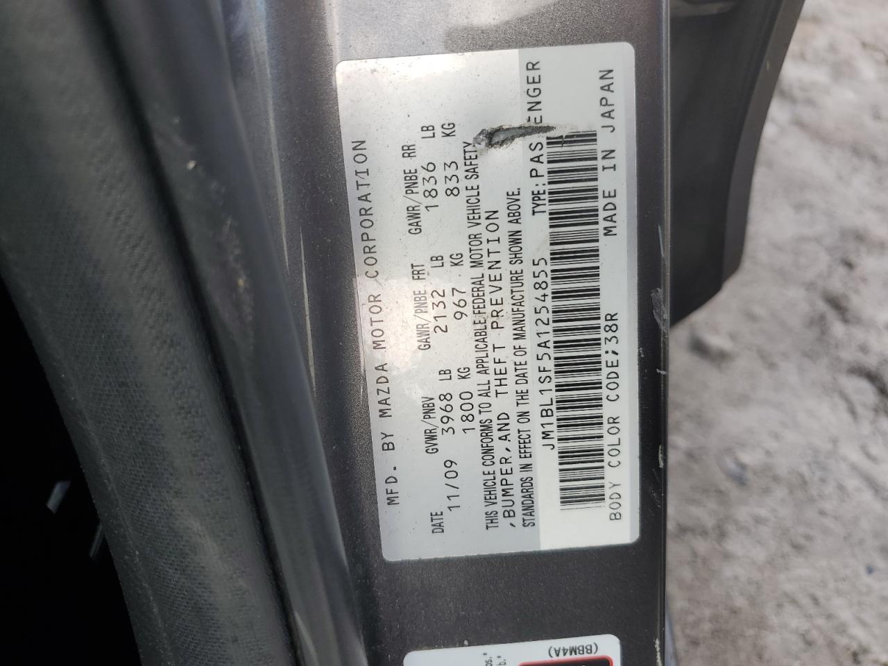 JM1BL1SF5A1254855 2010 Mazda 3 I