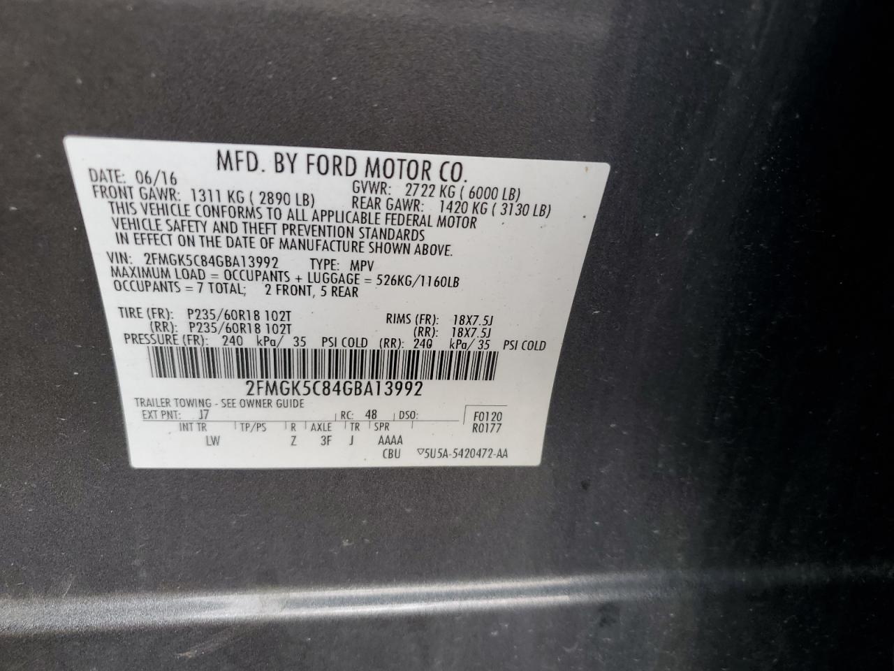 2FMGK5C84GBA13992 2016 Ford Flex Sel