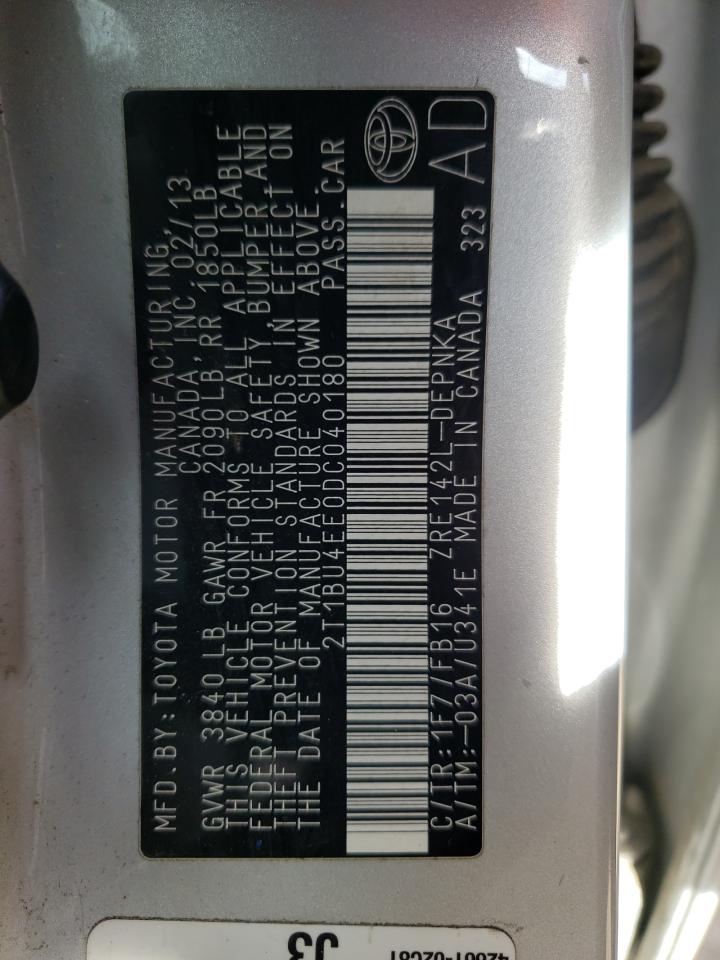 2T1BU4EE0DC040180 2013 Toyota Corolla Base