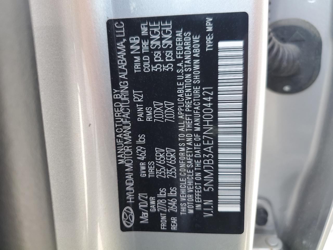 5NMJB3AE7NH004421 2022 Hyundai Tucson Sel