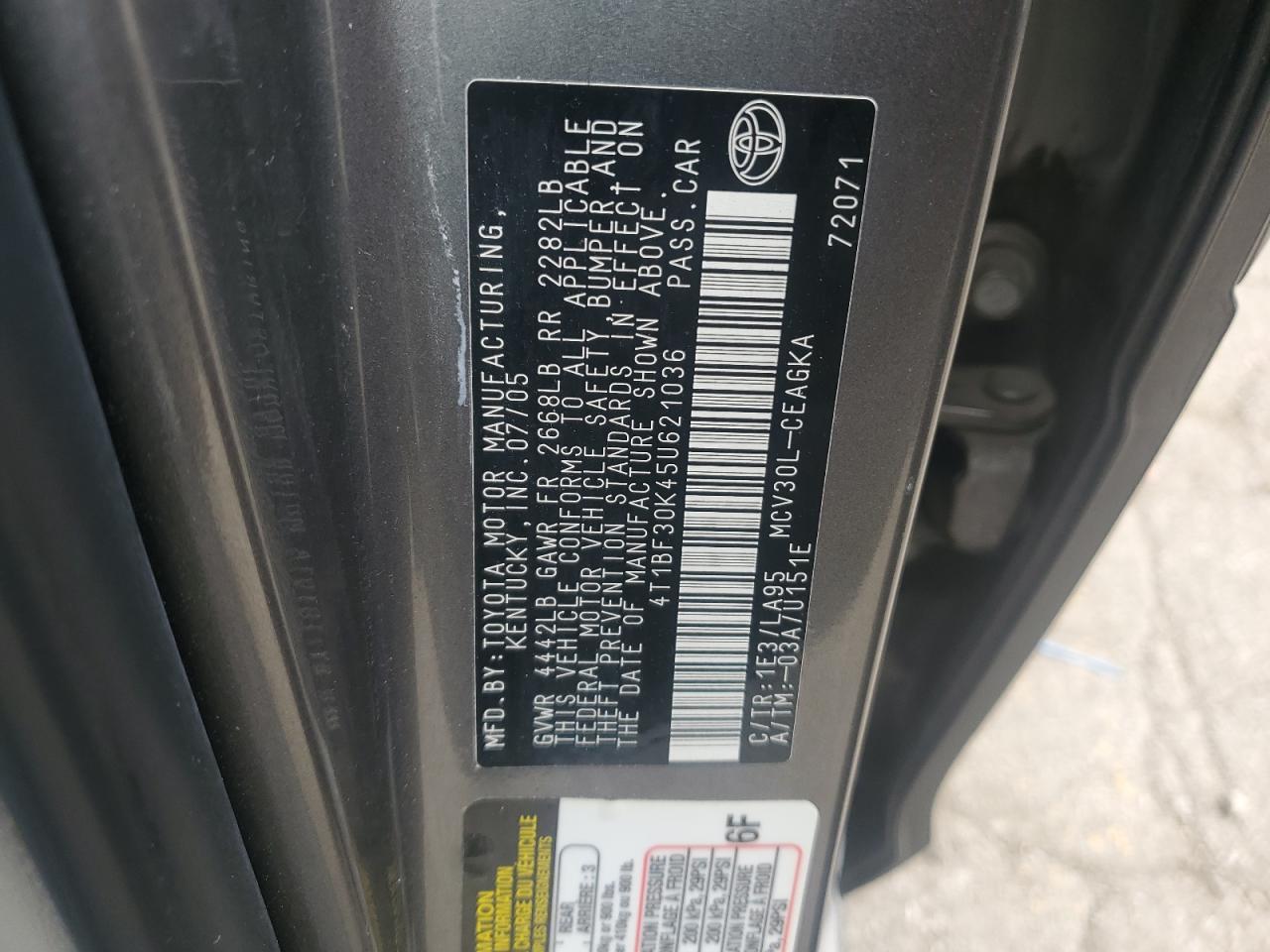 4T1BF30K45U621036 2005 Toyota Camry Le