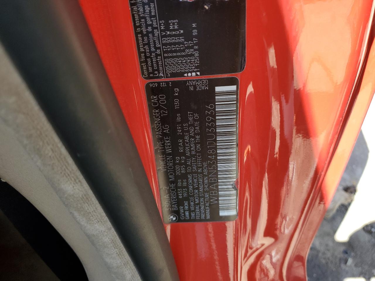 WBABN53481JU33936 2001 BMW 330 Ci