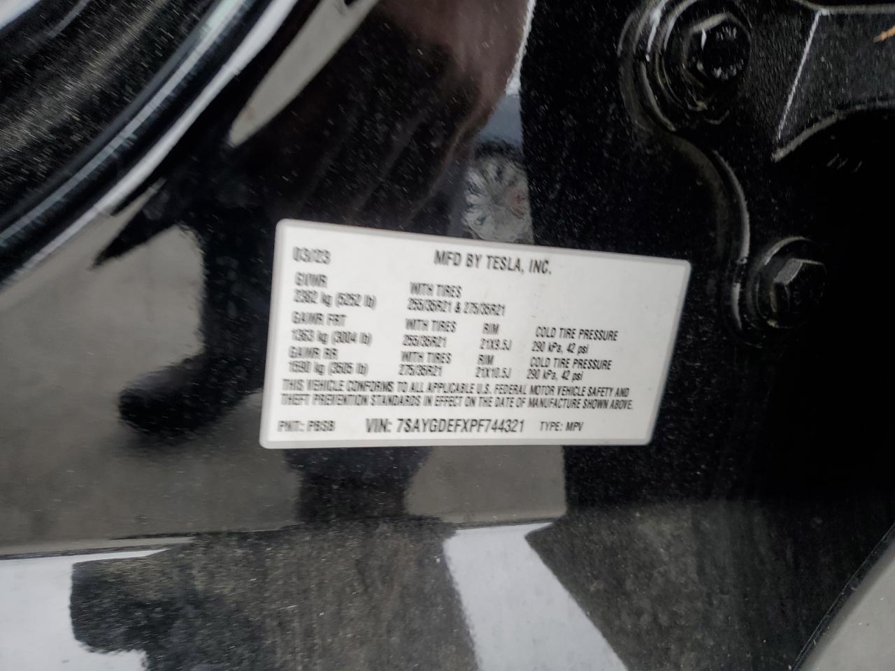 7SAYGDEFXPF744321 2023 Tesla Model Y