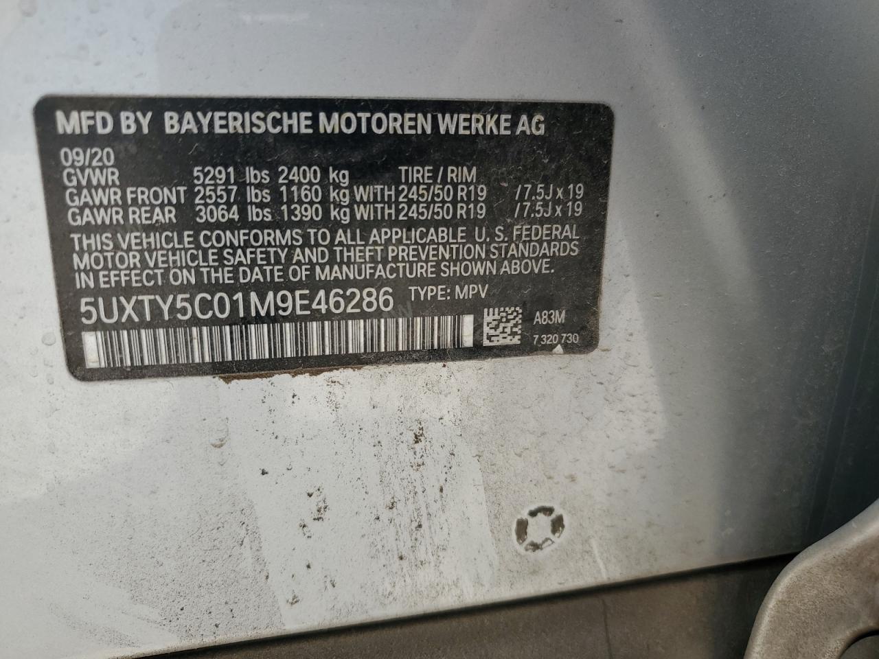 5UXTY5C01M9E46286 2021 BMW X3 xDrive30I