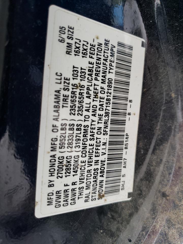 5FNRL38715B121890 2005 Honda Odyssey Exl