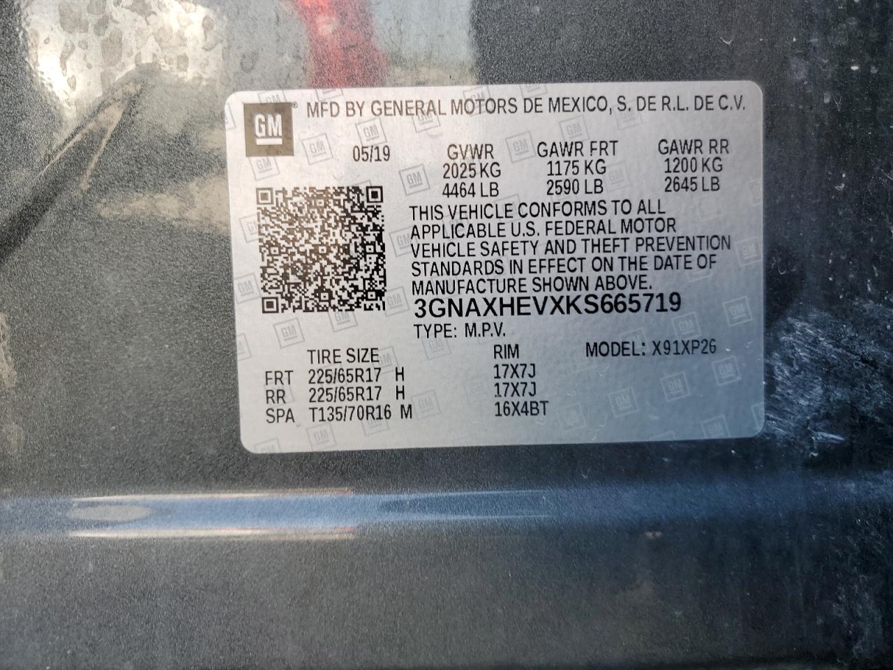 3GNAXHEVXKS665719 2019 Chevrolet Equinox Ls