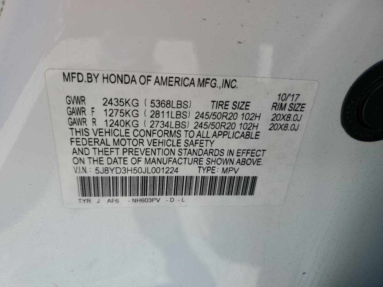 5J8YD3H50JL001224 2018 Acura Mdx Technology