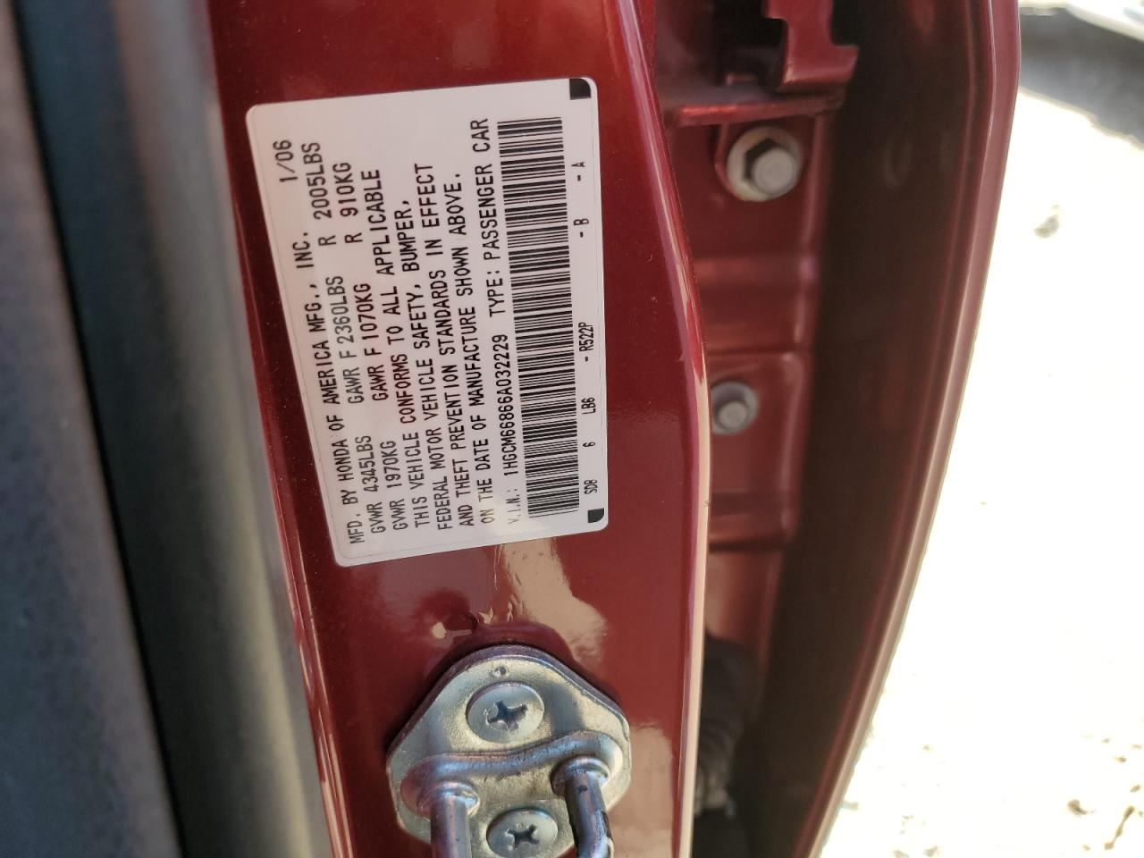 1HGCM66866A032229 2006 Honda Accord Ex