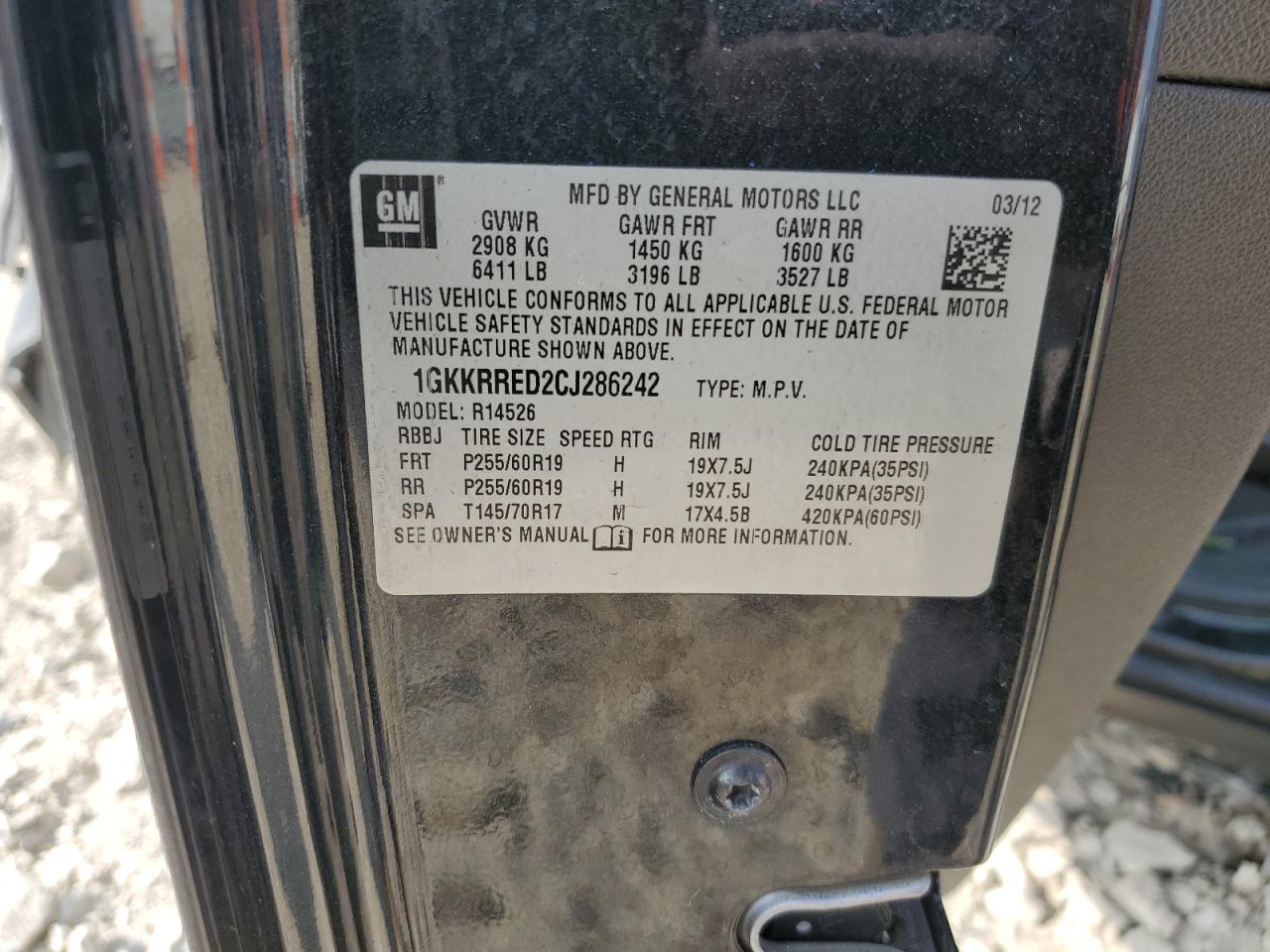 1GKKRRED2CJ286242 2012 GMC Acadia Slt-1