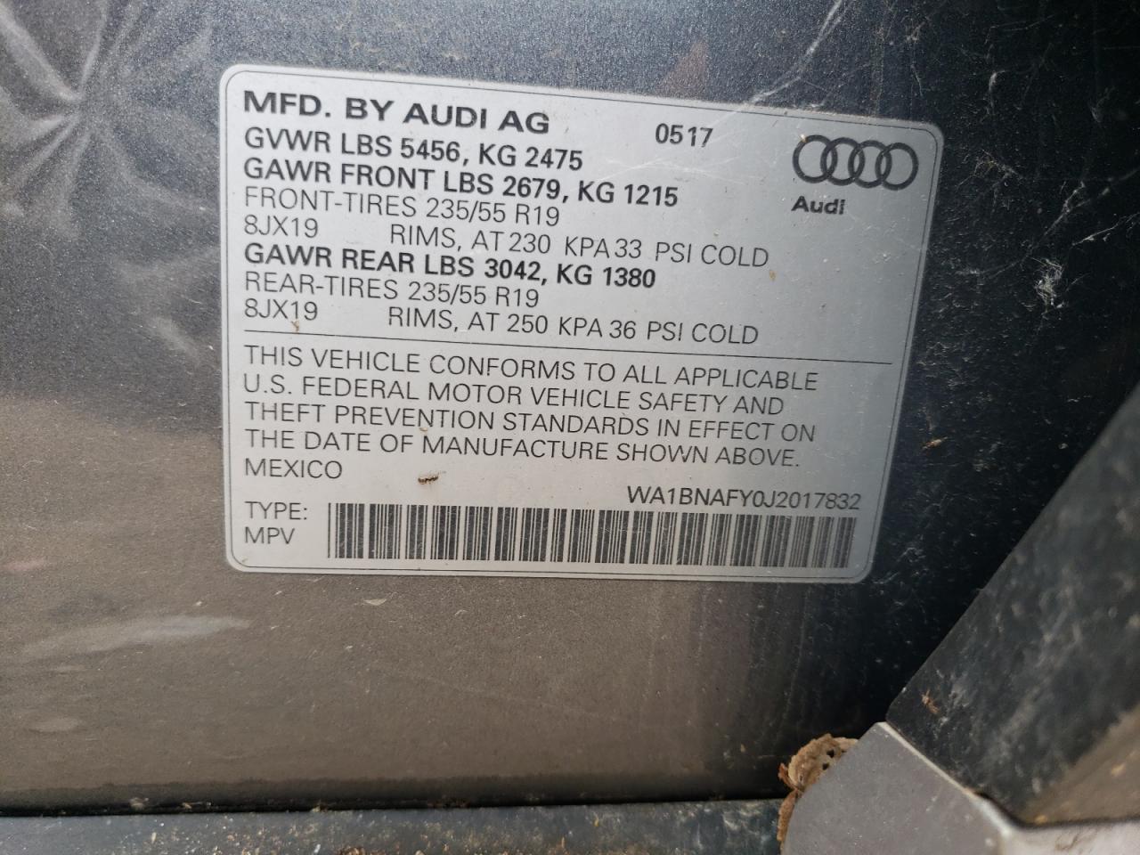 WA1BNAFY0J2017832 2018 Audi Q5 Premium Plus