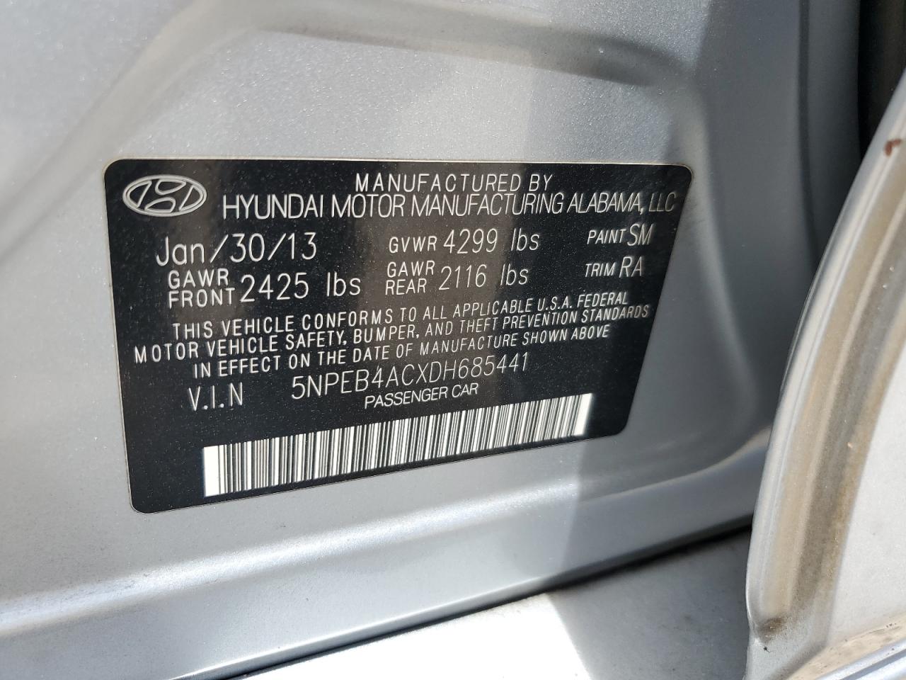 5NPEB4ACXDH685441 2013 Hyundai Sonata Gls