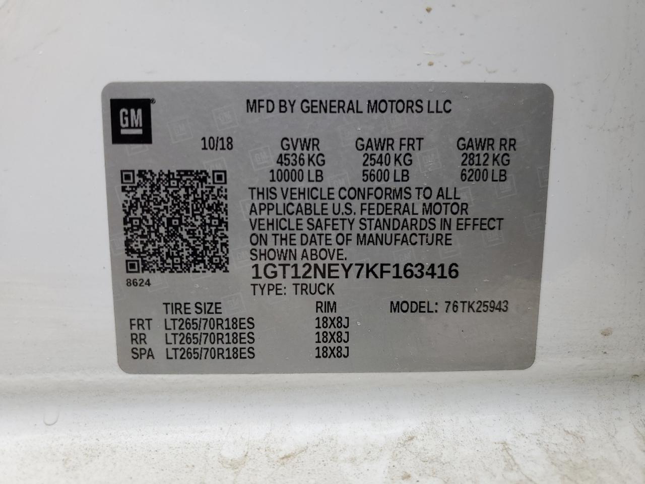 1GT12NEY7KF163416 2019 GMC Sierra K2500 Heavy Duty