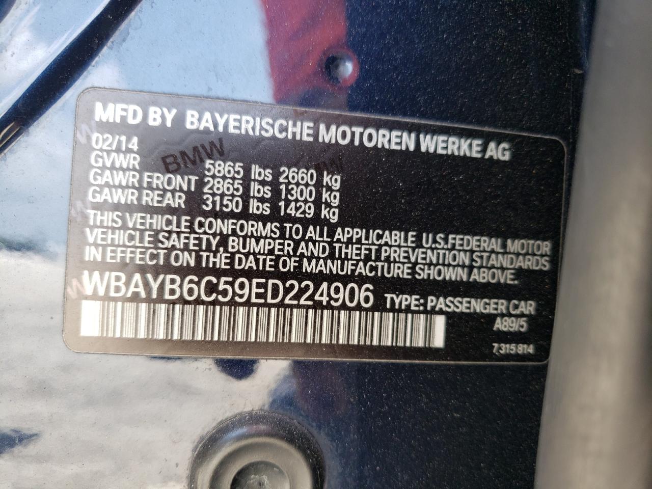 WBAYB6C59ED224906 2014 BMW 750 Xi