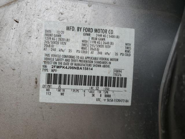 2022 Ford Edge Sel VIN: 2FMPK4J98NBA15814 Lot: 53593004