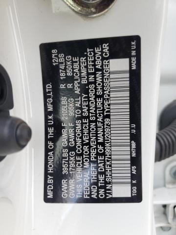 2019 Honda Civic Sport Touring VIN: SHHFK7H99KU209739 Lot: 55834944