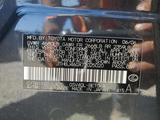 2007 Lexus Es 350 VIN: JTHBJ46GX72025020 Lot: 55549264