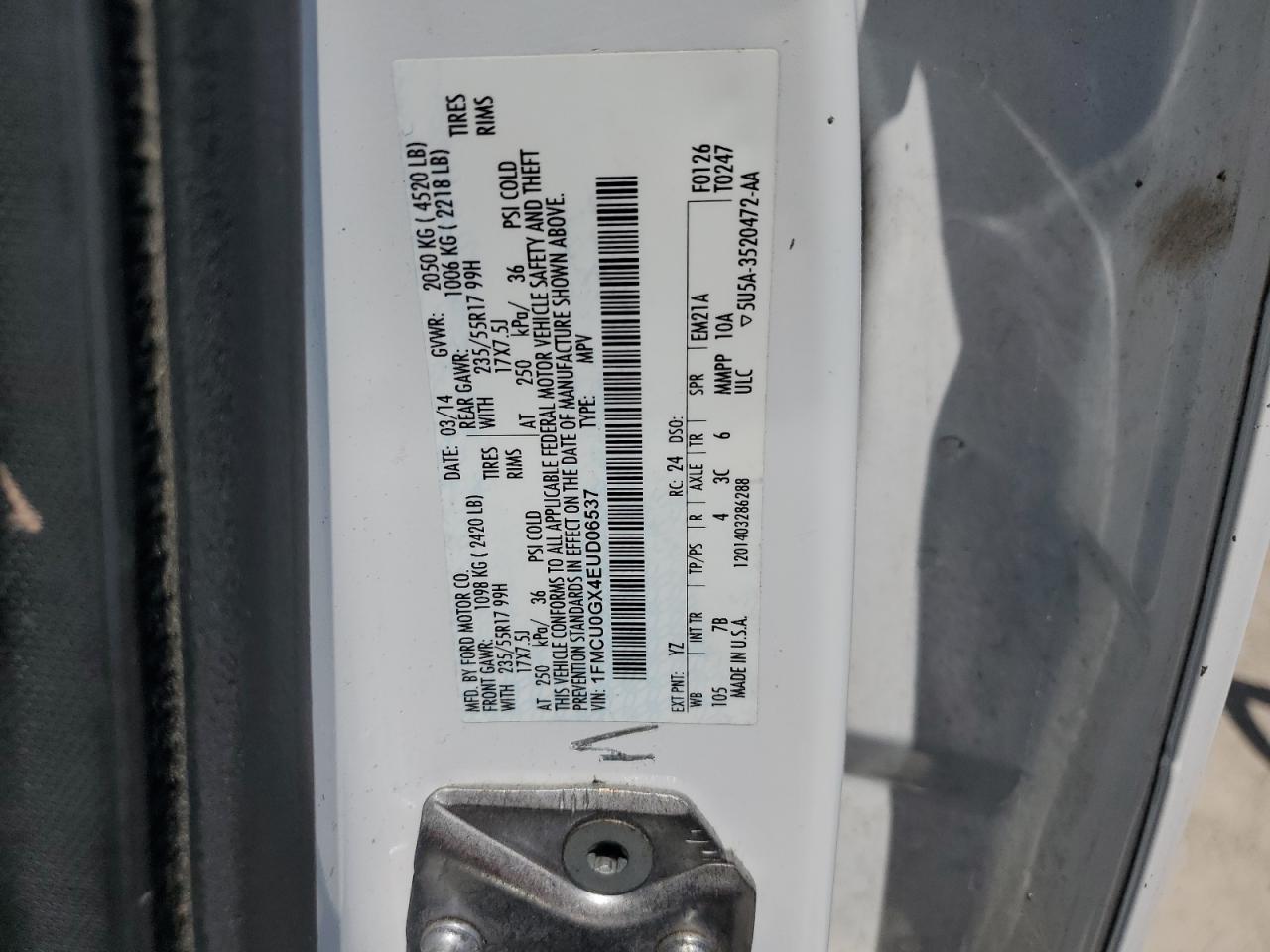 1FMCU0GX4EUD06537 2014 Ford Escape Se