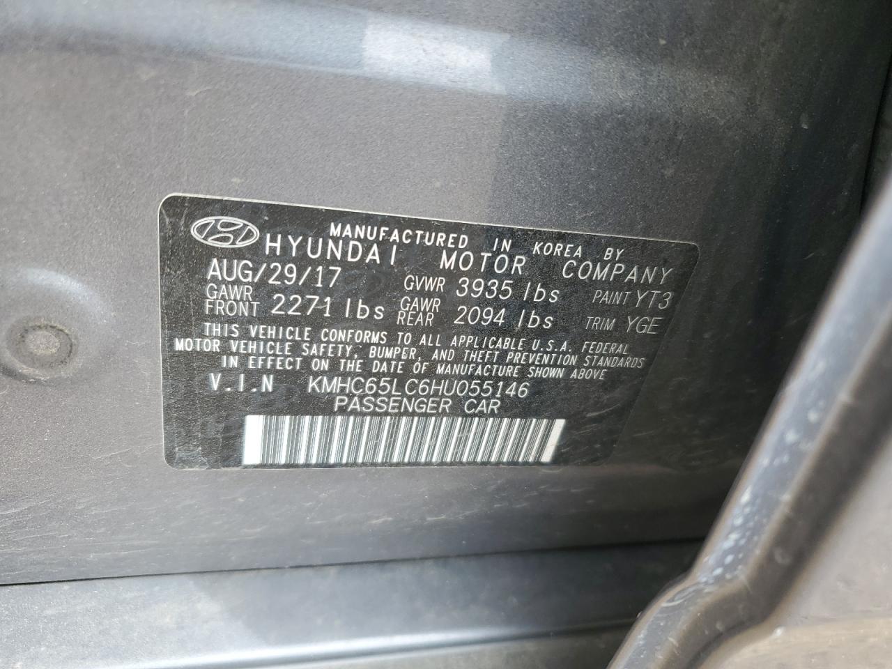 KMHC65LC6HU055146 2017 Hyundai Ioniq Blue