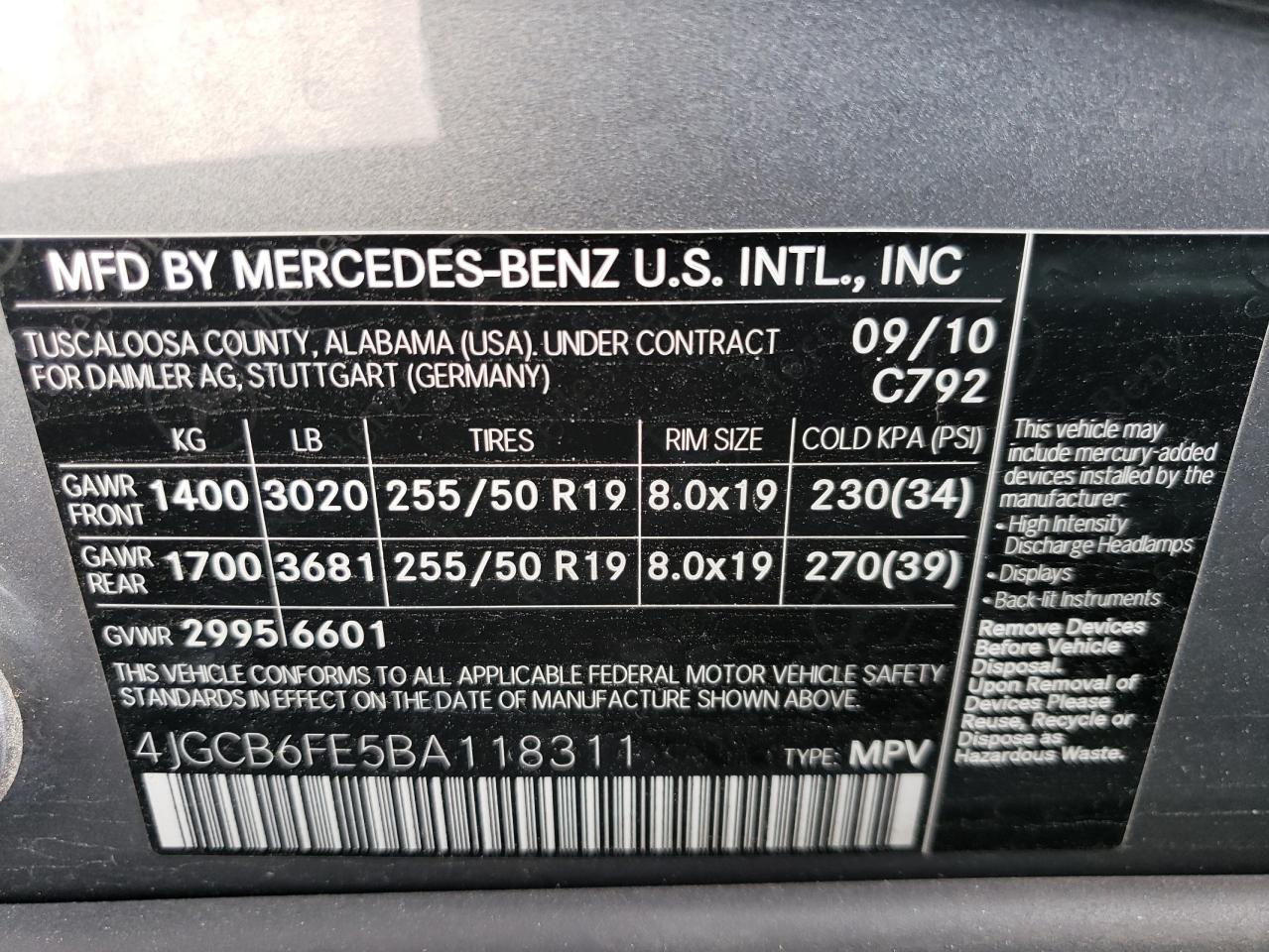 4JGCB6FE5BA118311 2011 Mercedes-Benz R 350 4Matic