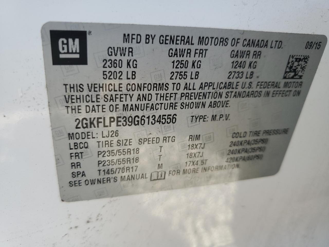 2GKFLPE39G6134556 2016 GMC Terrain Slt