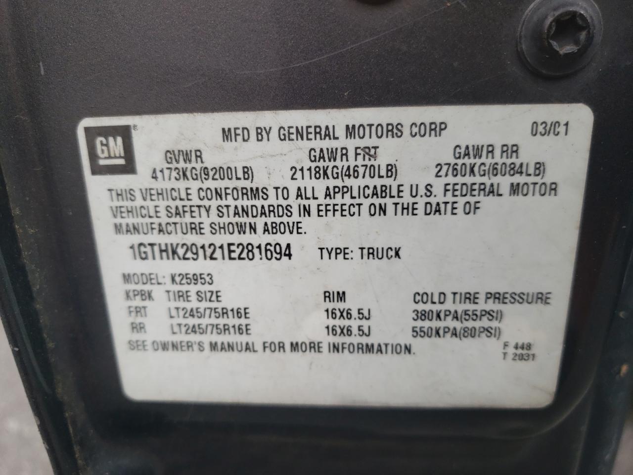 1GTHK29121E281694 2001 GMC Sierra K2500 Heavy Duty