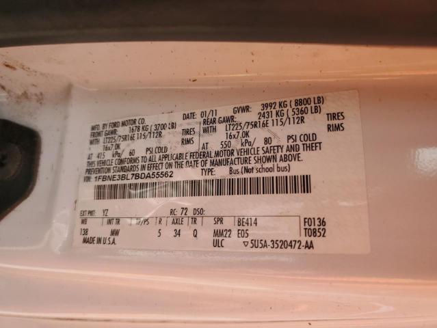 2011 Ford Econoline E350 Super Duty Wagon VIN: 1FBNE3BL7BDA55562 Lot: 55449484